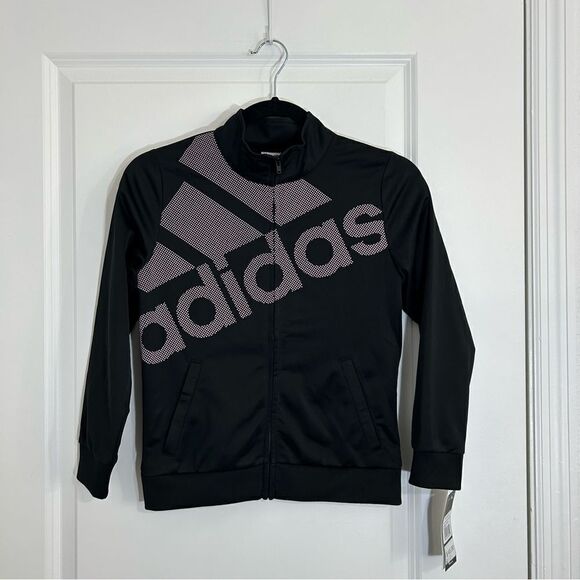 Adidas Pink Black Track Zipper Pocket Jacket Youth Girls Medium - Picture 2 of 7